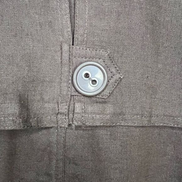 Mandarin Blue Linen Double-Breasted Tab Shoulder Collared‎ Neckline Coat Medium - Picture 7 of 12